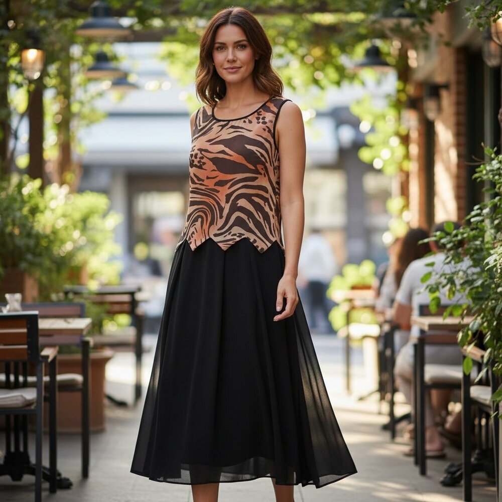 Pyramid Collection Midi Dress Animal Print & Black Sz S #207E